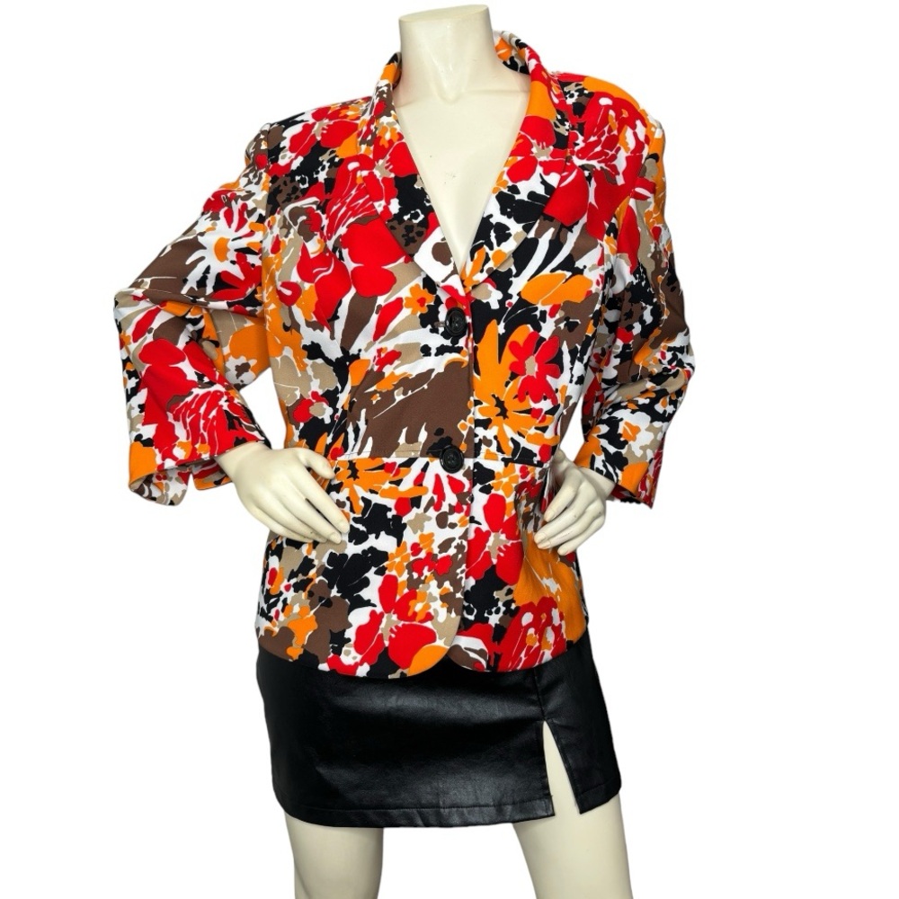 KASPER Plus Multicolor Red & Orange Abstract Floral Pattern Double Button Blazer